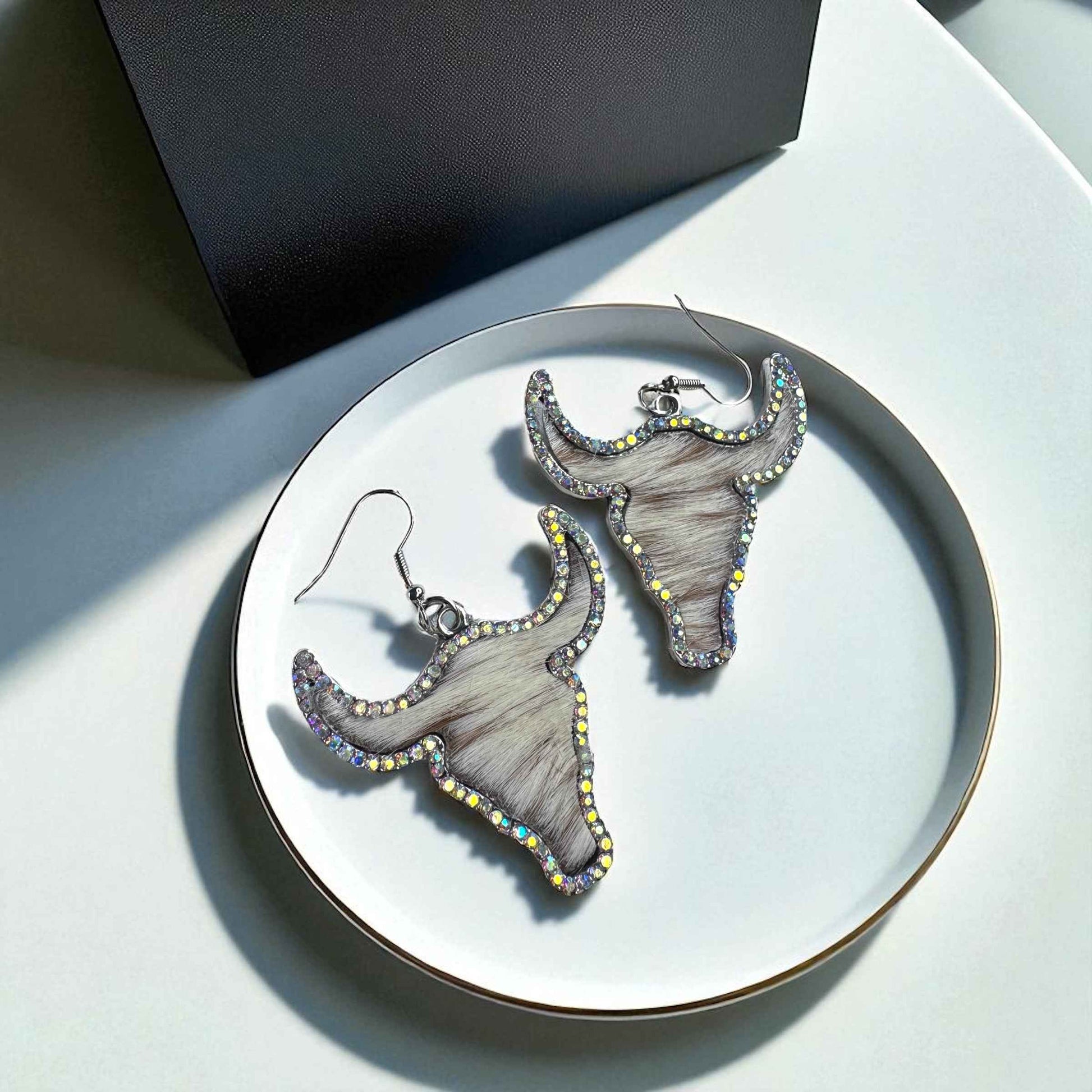 Giddy Up Glam: Rhinestone Longhorn Dangle Earrings