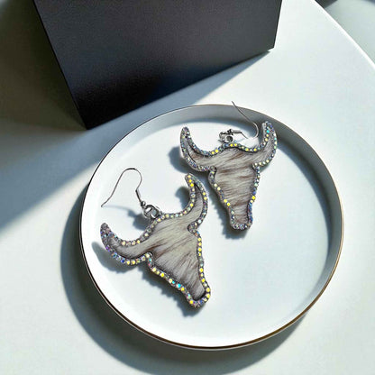 Giddy Up Glam: Rhinestone Longhorn Dangle Earrings