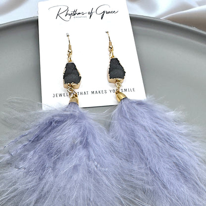 "Feathered Dreams" Druzy Dangle Earrings – Embrace Your Boho Sparkle!