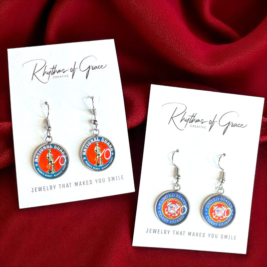 Military Mom Marvels: National Guard/Coast Guard Cabochon Dangle Earrings!