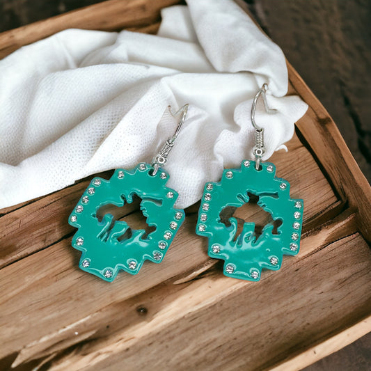 Rustic Western Dangle Earrings - Turquoise Stainless Steel & Acrylic Jewelry