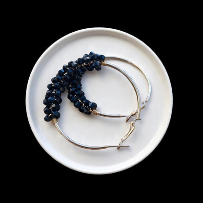 Chic Elegance: Black & Gold Beaded Hoop Earrings