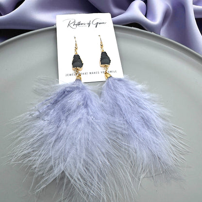 "Feathered Dreams" Druzy Dangle Earrings – Embrace Your Boho Sparkle!