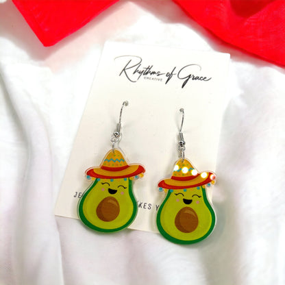 Fiesta Earrings - Dia de los Muertos, Halloween Earrings, Taco Tuesday, Tequila Earrings, Halloween Earrings, Piñata Earrings, Day of the Dead, Avocado Earrings, Cinco de Mayo - Rhythms of Grace Creative