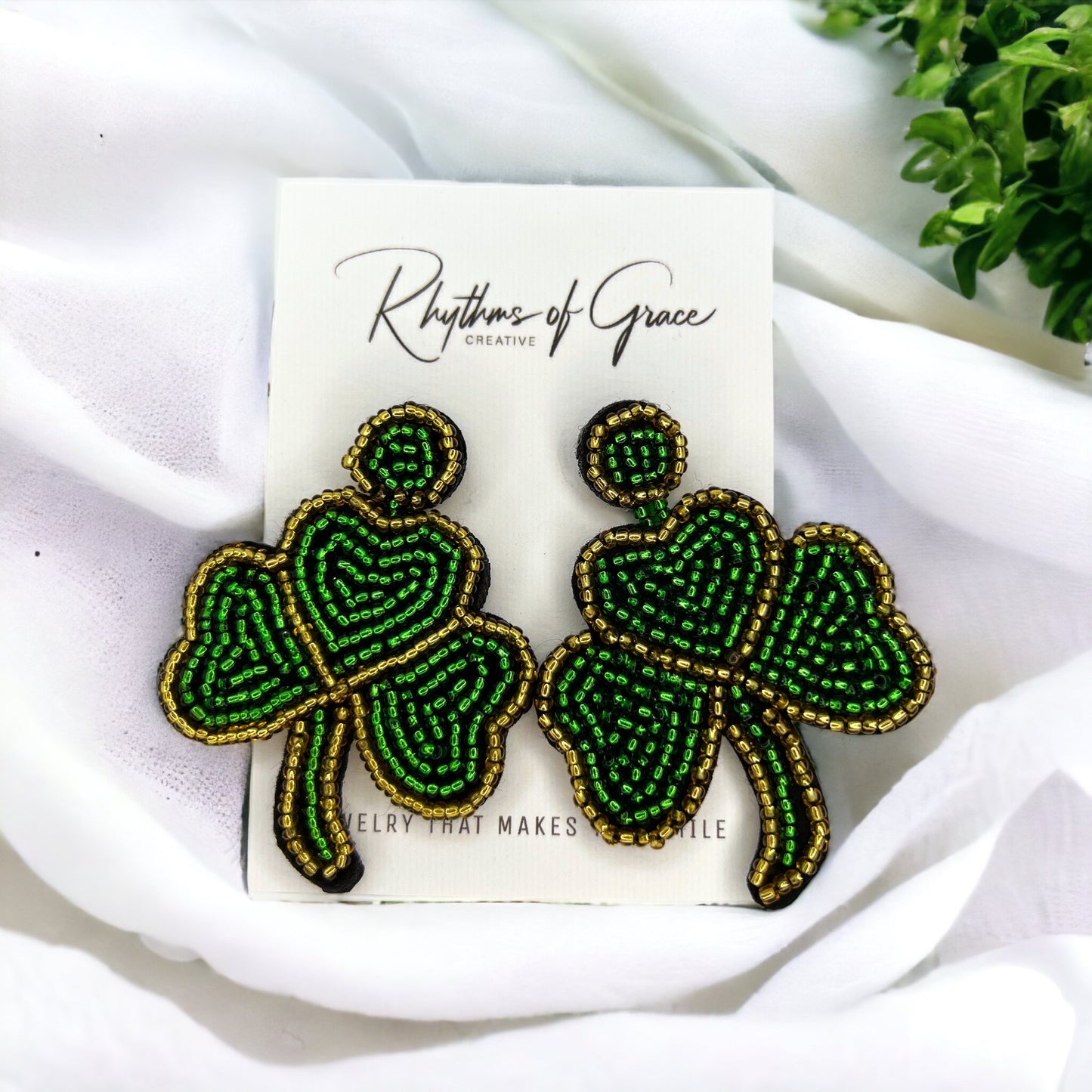 Shake Your Shamrocks – Beaded Clover Earrings with Gold or Silver Sparkle!🍀 - Rhythms of Grace Creative
