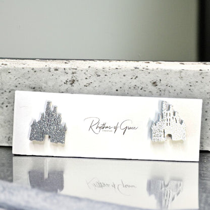 Sparkle Like a Princess: Glitter Cinderella Castle Earrings for Your Royal Ears!