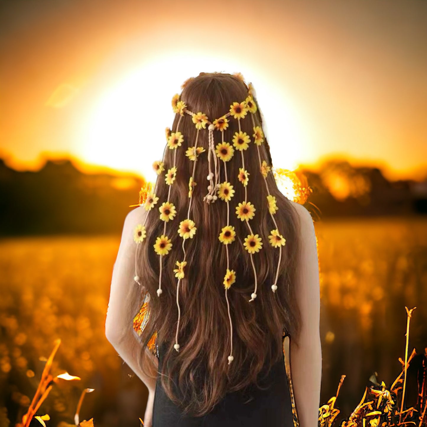 Flower Child Headband - Floral Headpiece, Flower Headband, Flower Headpiece, Sunflower Headpiece - Rhythms of Grace Creative
