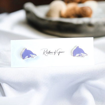 Make a Splash with Purple Dolphin Stud Earrings!