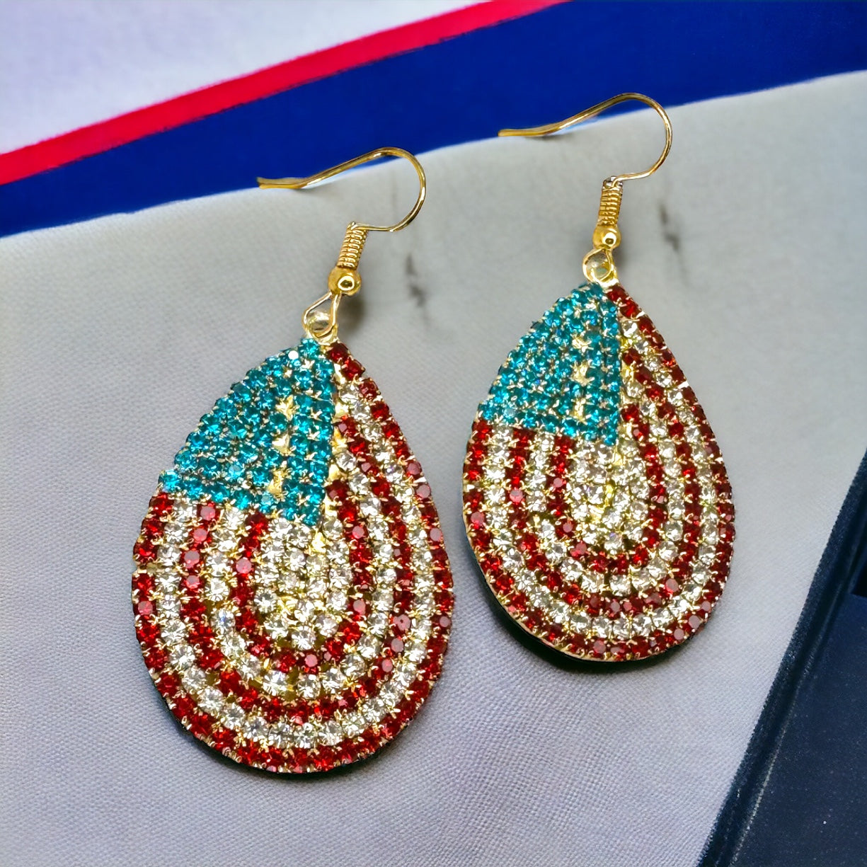 Sparkling Stars & Stripes Teardrop Dangle Earrings - Show Your Patriotic Pride!