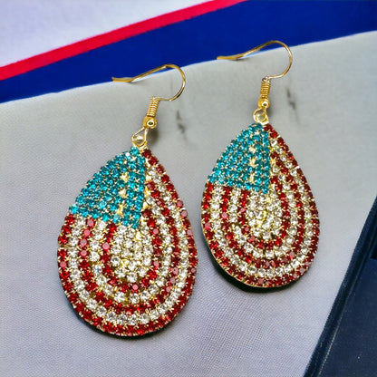 Sparkling Stars & Stripes Teardrop Dangle Earrings - Show Your Patriotic Pride!