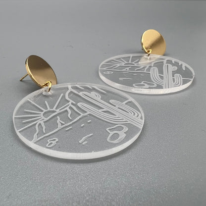 One-of-a-kind Desert Themed Acrylic Etched Earrings - Handmade, Brand New!