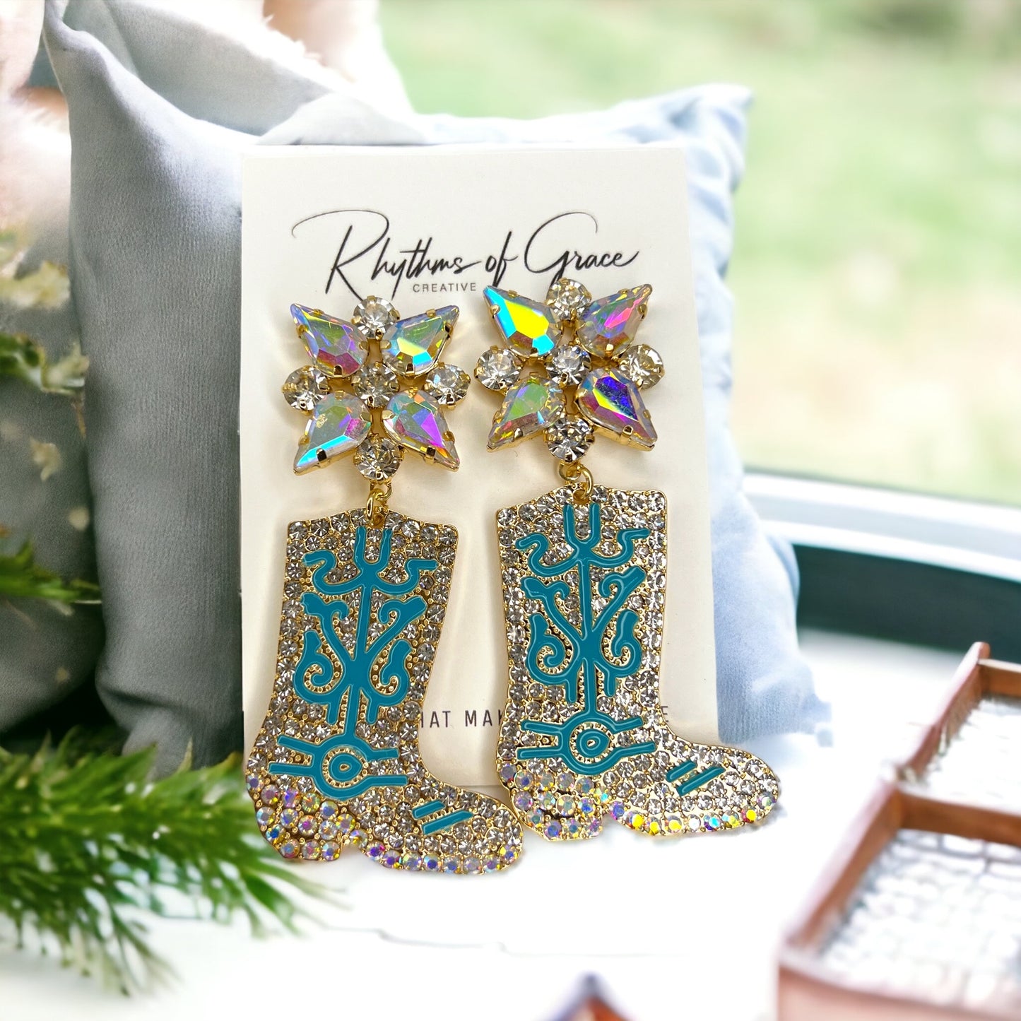 Rhinestone Boots Earrrings - Rodeo Earrings, Bachelorette Earrings, Bachelorette Accessories, Western Style - Rhythms of Grace Creative
