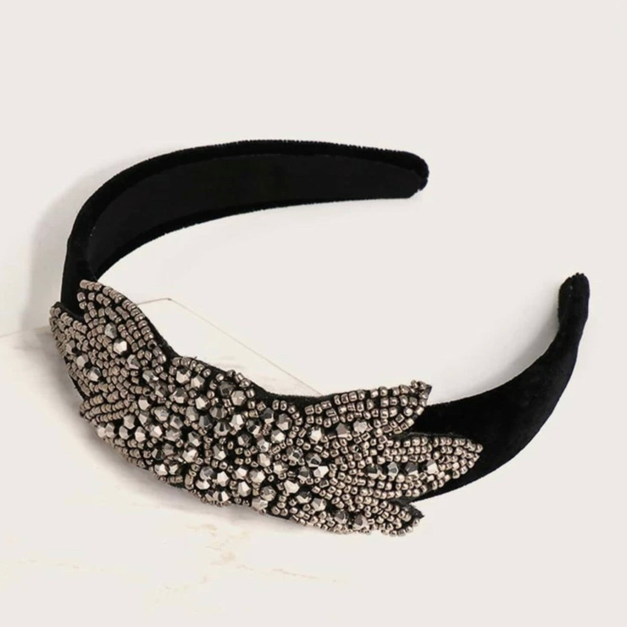 Beaded Black and Gold Headband - Handmade Headpiece, New Orleans Headband, Holiday Headpiece, Beaded Headband - Rhythms of Grace Creative