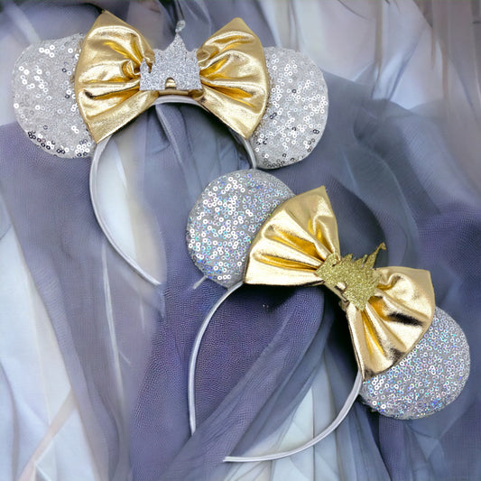 Princess Castle Mouse Ears, Gold Bow, Silver or Gold Castle - Brand New!