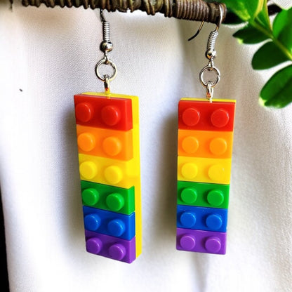 Colorful Love: Rainbow Block Dangle Earrings for Proud Hearts!