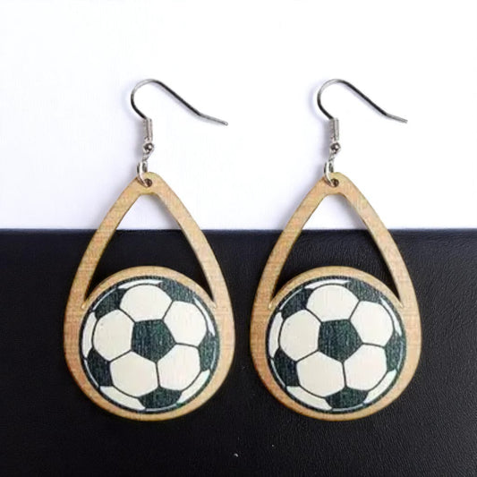 Score a Goal with Style! Wooden Soccer Dangle Earrings ⚽️