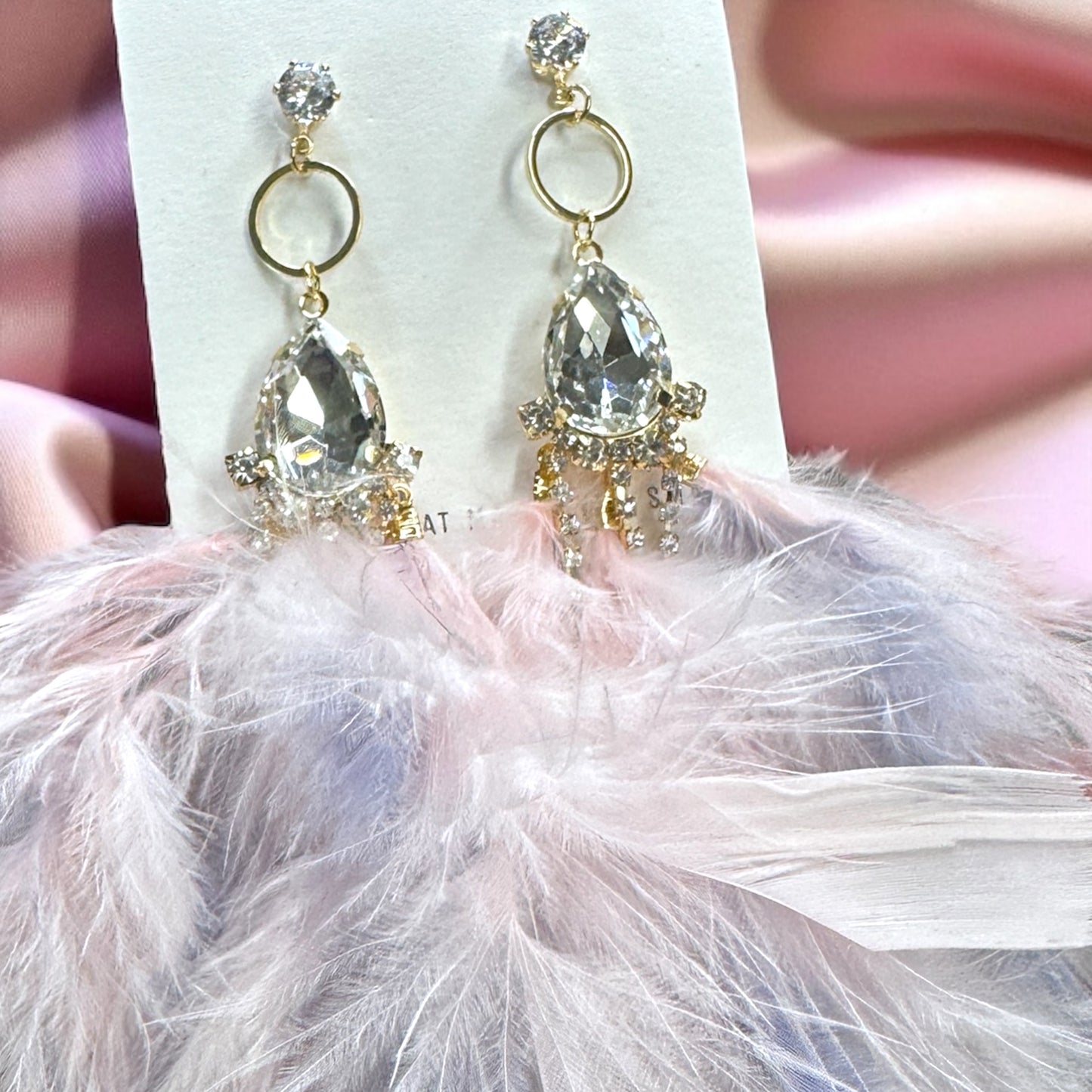Dreamy Pink & Lavender Feather Earrings – Rhinestone Dangles for Boho Queens