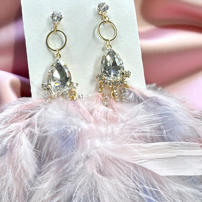 Dreamy Pink & Lavender Feather Earrings – Rhinestone Dangles for Boho Queens
