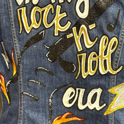 Hand Painted Jean Jacket: “In My Rock-n-Roll Era”  - Eras Tour, Mardi Gras, Jazz Feat, New Orleans, Music Concert, Festival, Parade Outfit