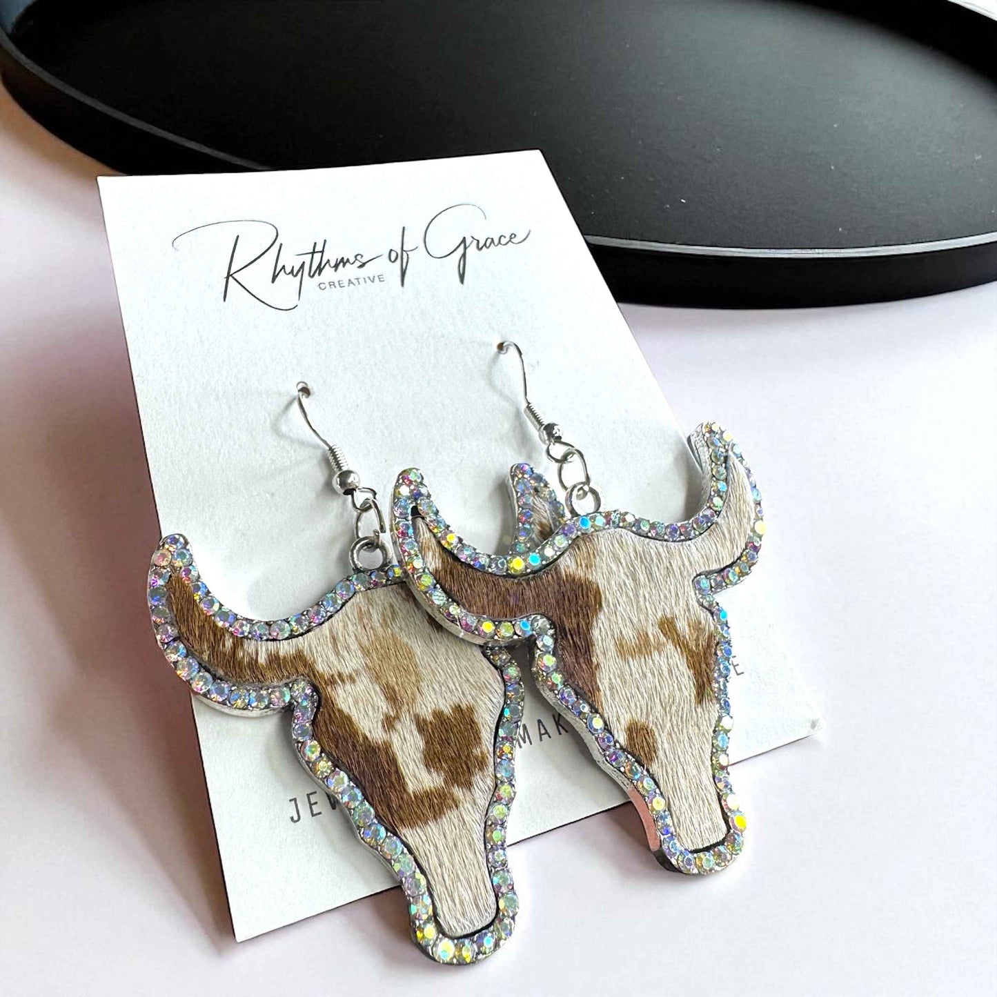 Giddy Up Glam: Rhinestone Longhorn Dangle Earrings