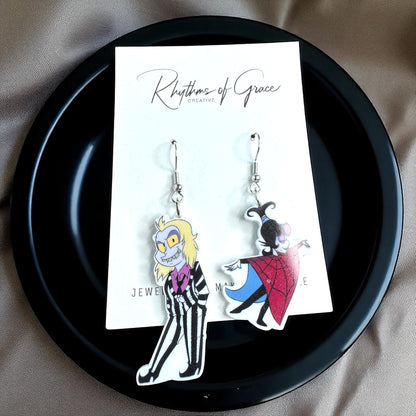 Beetlejuice, Beetlejuice, Beetlejuice: Spooky Chic Beetlejuice Dangle Earrings!