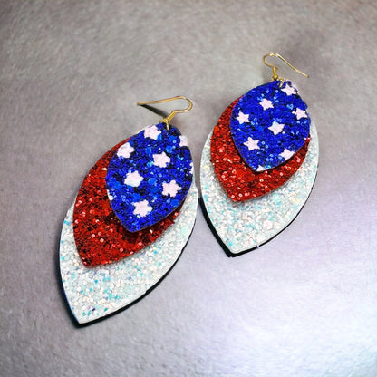 Patriotic Glitter Dangle Earrings - Triple Layer Sparkle