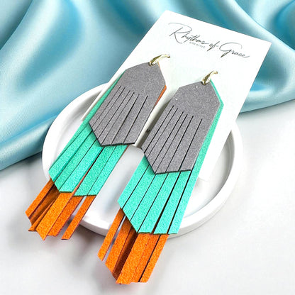 Tri-Colored Fringe Leather Dangle Earrings – Bold, Western & Totally WOW