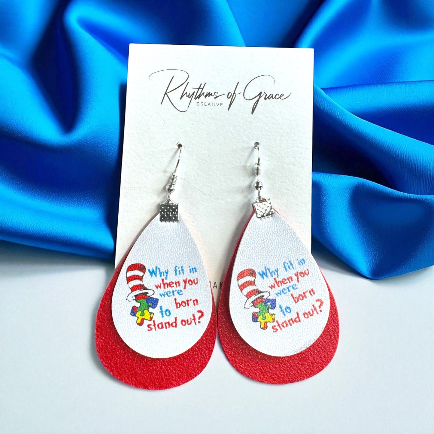 “Why Fit In?” Autism Awareness Teardrop Earrings – Stand Out in Style!