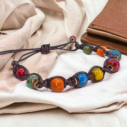Vibrant Vibes: Adjustable Boho Chic Glass Beaded Bracelet!