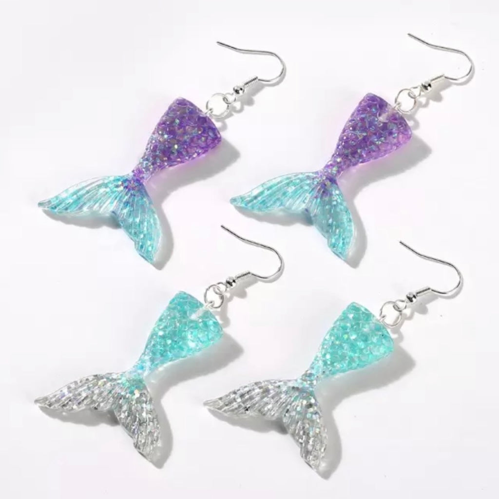 Mermaid Tail Magic – Glittery Earrings in 3 Splashy Colors! ✨