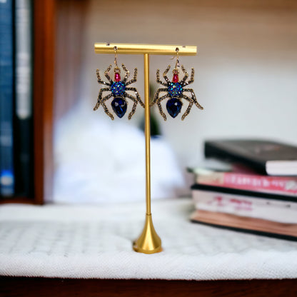 Spider Earrings - Halloween Earrings, Spider Accessories, Halloween Costume, Black Widow, Jeweled Spider - Rhythms of Grace Creative
