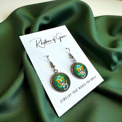 Military Mom Marvels: Army Cabochon Dangle Earrings!