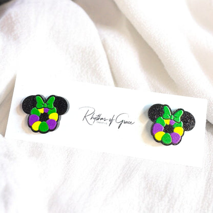 Get Your Festive Vibes On with Colorful Mardi Gras Mouse Ears Earrings!