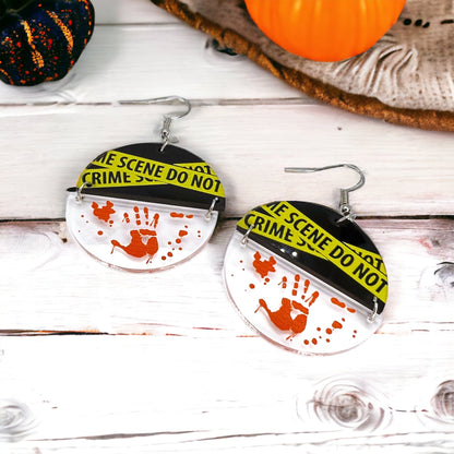 Crime Scene Earrings - True Crime, Halloween Accessories , Halloween Earrings, Halloween Costume, Police Tape - Rhythms of Grace Creative