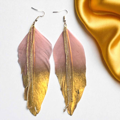 Gold Dipped Feather Earrings: Dance Into the Festivity!