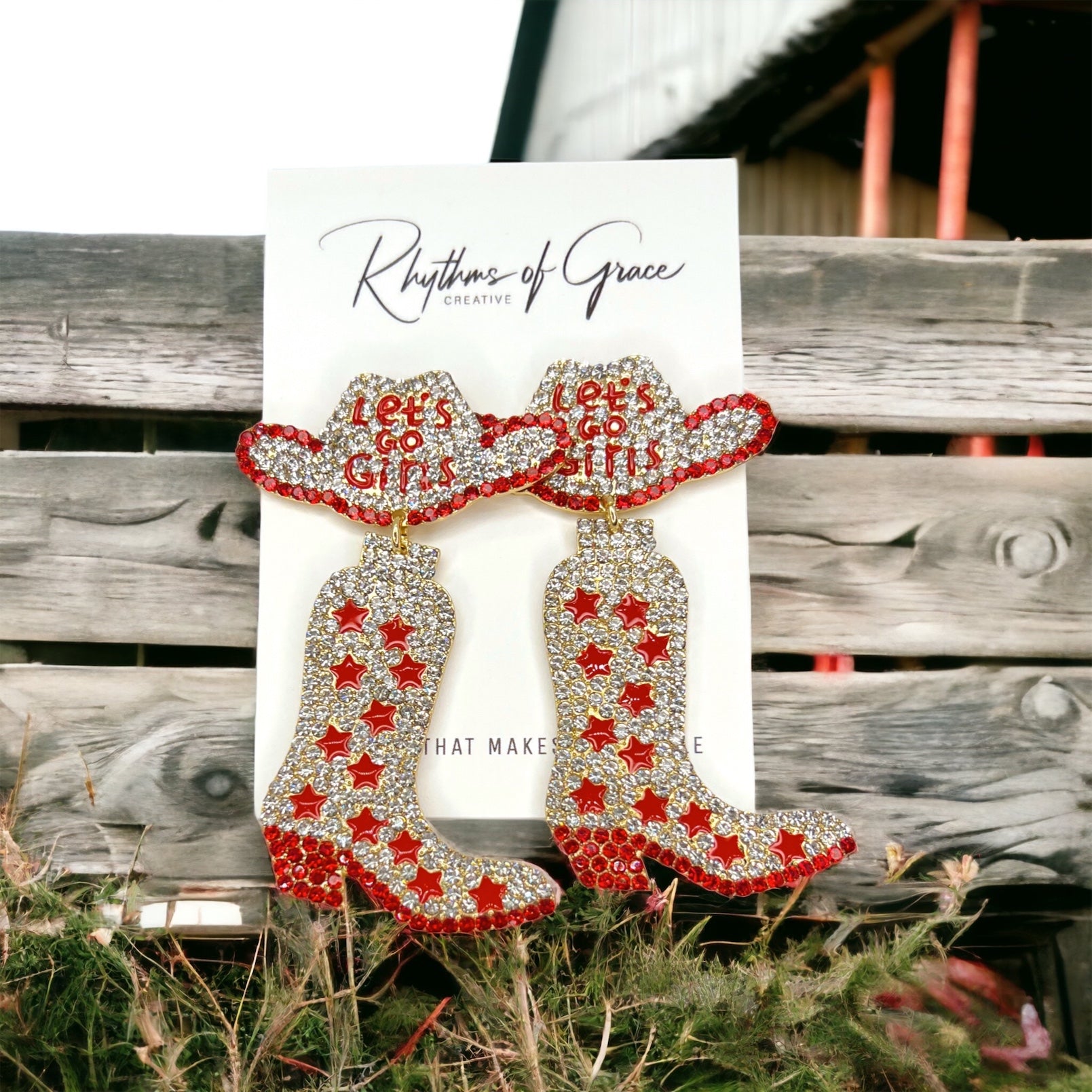 Rhinestone Boots Earrrings - Rodeo Earrings, Bachelorette Earrings, Bachelorette Accessories, Western Style - Rhythms of Grace Creative