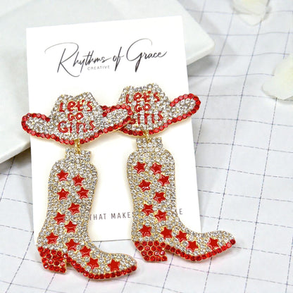 Rhinestone Cowgirl Boot Earrings | Western Rodeo Statement Earrings | Bachelorette Cowgirl Accessories