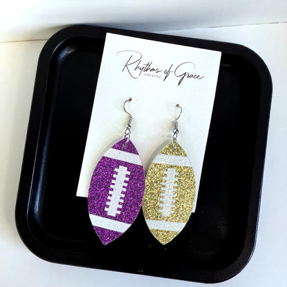 Score Big with Sparkle! Glitter Football Dangle Earrings 🏈