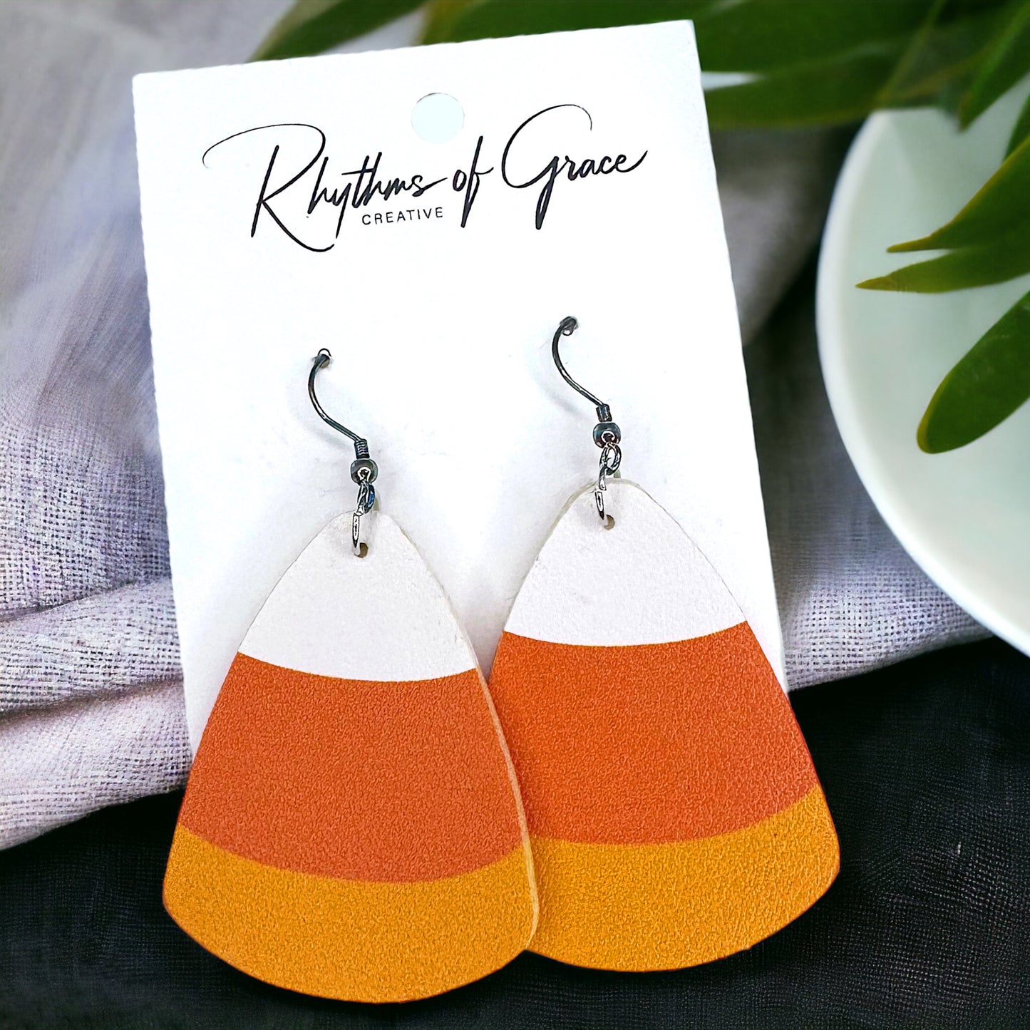Candy Corn Cuties – Handmade Halloween Earrings