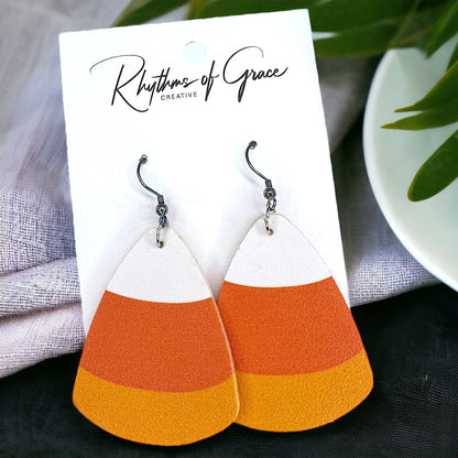 Candy Corn Cuties – Handmade Halloween Earrings
