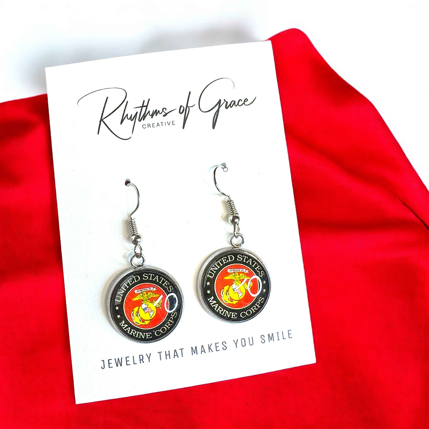 Military Mom Marvels: Marines Cabochon Dangle Earrings!