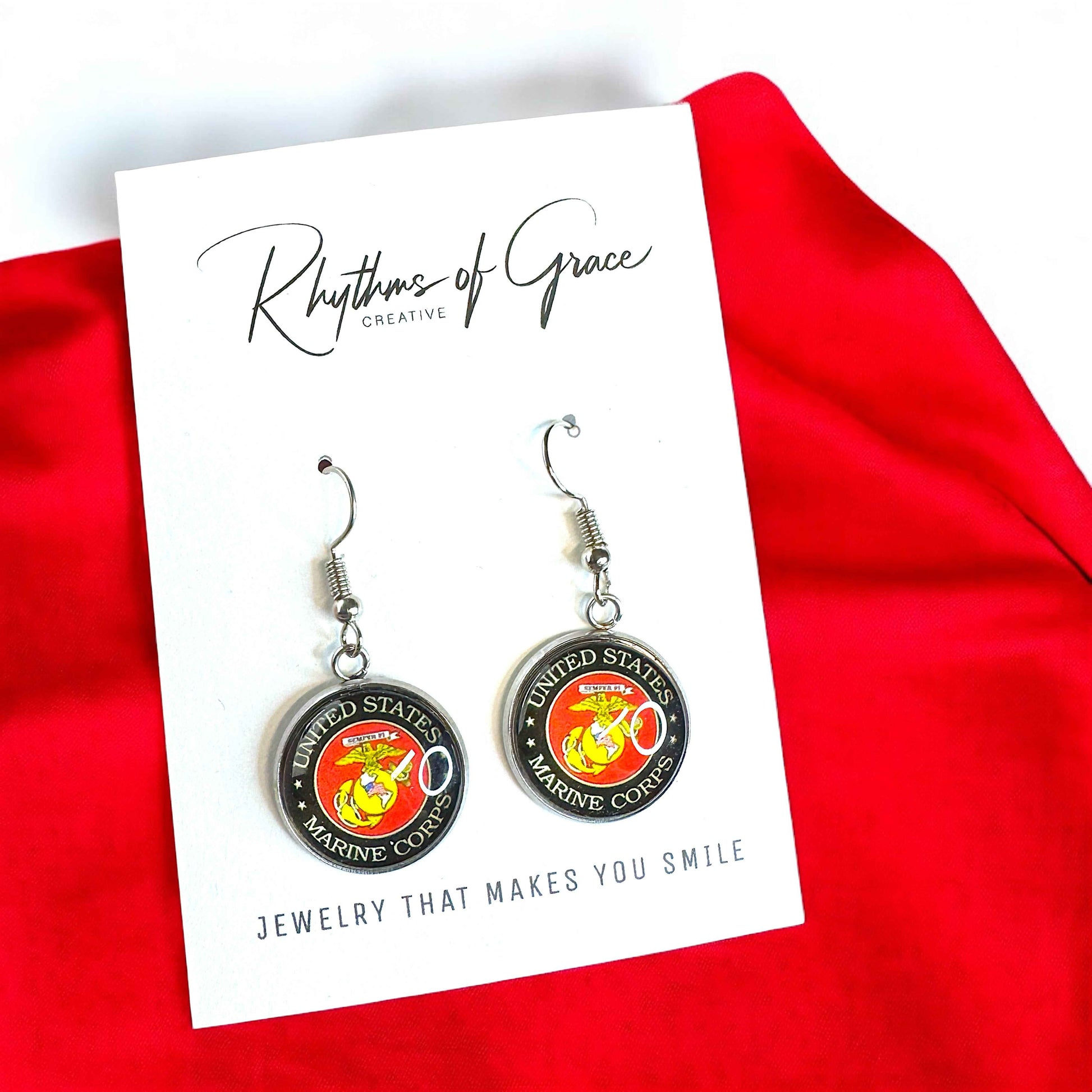 Military Mom Marvels: Marines Cabochon Dangle Earrings!