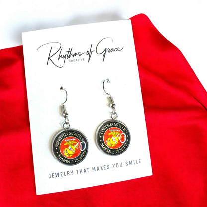 Military Mom Marvels: Marines Cabochon Dangle Earrings!