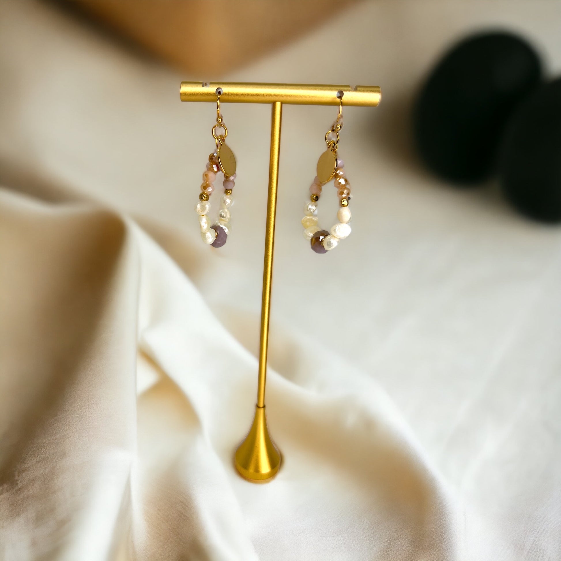 Delicate Beaded Earrings - Delicate Earrings, Gold Earrings, Bead Earrings, Blue Stones, Black Stones, Topaz Earrings - Rhythms of Grace Creative
