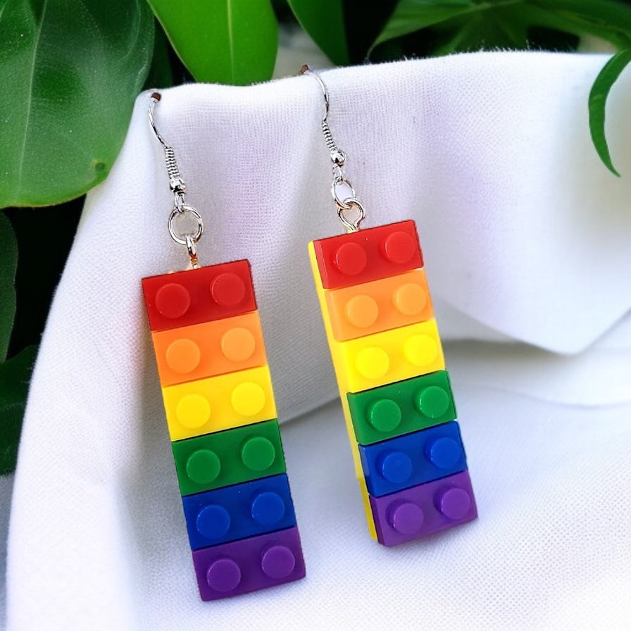 Colorful Love: Rainbow Block Dangle Earrings for Proud Hearts!