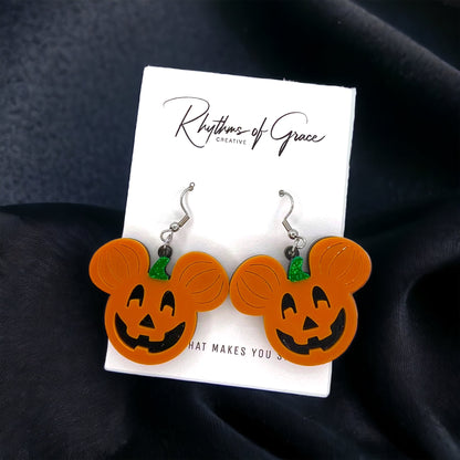 Mouse Pumpkin Earrings - Mouse Ears, Halloween Accessories , Halloween Earrings, Not So Scary Halloween, Pumpkin Earrings - Rhythms of Grace Creative