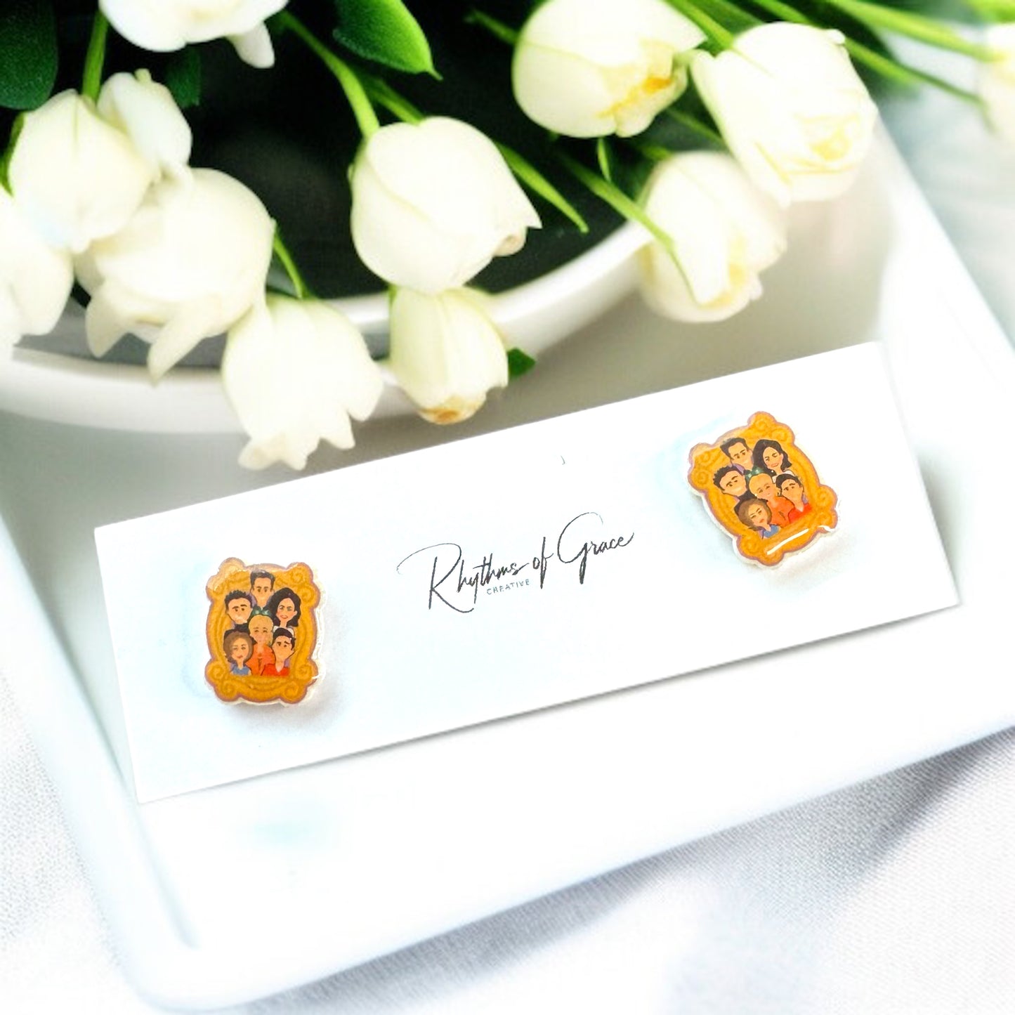 Central Perk Chic: FRIENDS-Themed Stud Earrings in Three Fun Colors!