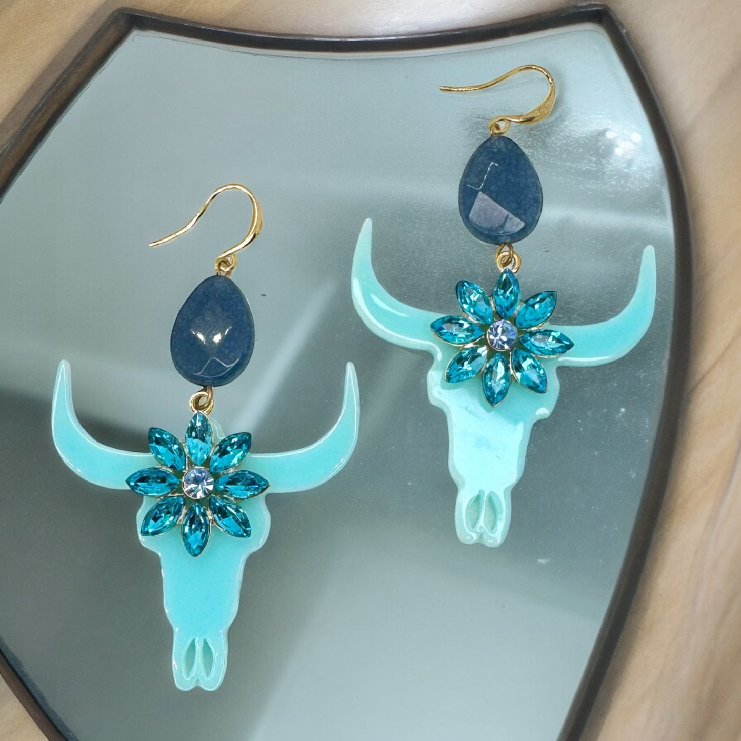 Striking Blue/Teal Longhorn Dangle Earrings - Versatile Western Style Statement Jewelry