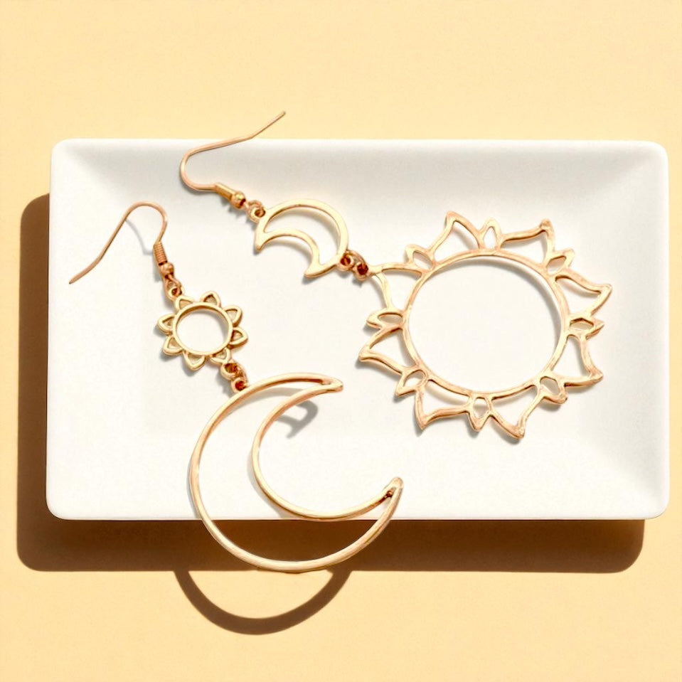 Celestial Magic - Mismatched Sun & Moon Dangle Earrings