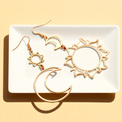 Celestial Magic - Mismatched Sun & Moon Dangle Earrings